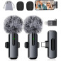 Wireless Mini Lavalier Microphones 2-Pack for iPhone, iPad, Android - Bluetooth Clip-on Lapel Mics with Noise Reduction for Reco Wireless Mini Lavalier Microphones 2-Pack for iPhone, iPad, Android - Bluetooth Clip-on Lapel Mics with Noise Reduction for Reco
