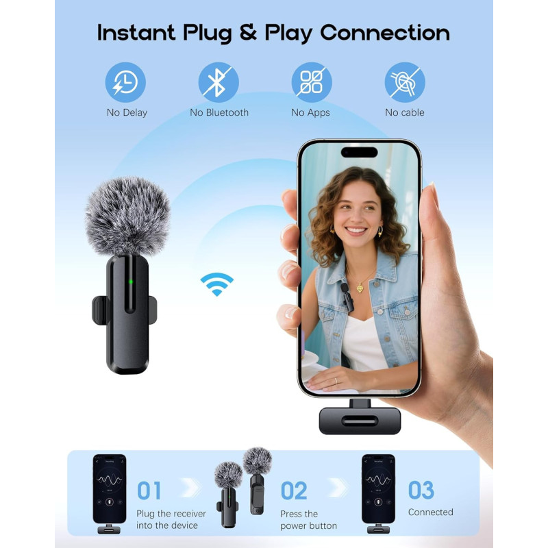 Microphone Sans Fil Mini Bluetooth 2 en 1 pour iPhone & Android