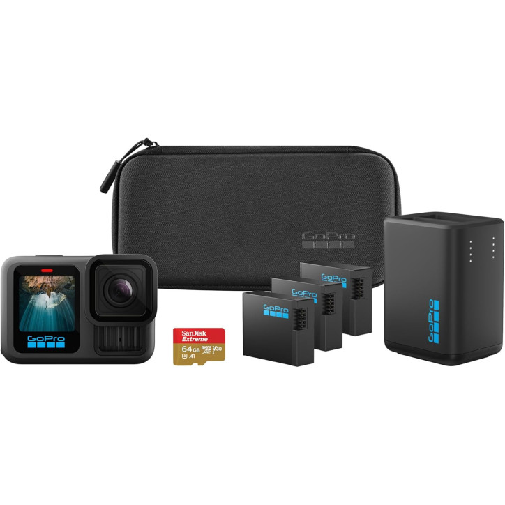GoPro HERO13 Black Extended Power Bundle with Dual Charger, 3 Enduro Batteries, 64GB microSD & Case