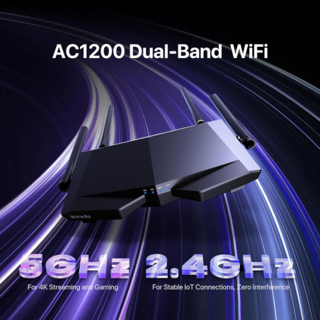 Routeur WiFi Tenda AC1200 Dual Band, Haute Vitesse, 4 Ports Ethernet, App Smart, Contrôle Parental
