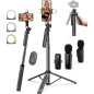 Kit Vlogging iPhone/Android 71 Trépied Selfie avec Lumière, Télécommande Sans Fil & Microphone Ajustable Kit Vlogging iPhone/Android 71 Trépied Selfie avec Lumière, Télécommande Sans Fil & Microphone Ajustable