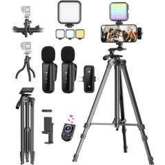 Complete Vlogging Kit for iPhone/Android with Mic, Tripod & RGB Light