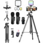Kit de Vlogging pour iPhone/Android avec Microphone Sans Fil, Trépieds, Lumière RGB pour YouTube & TikTok Kit de Vlogging pour iPhone/Android avec Microphone Sans Fil, Trépieds, Lumière RGB pour YouTube & TikTok