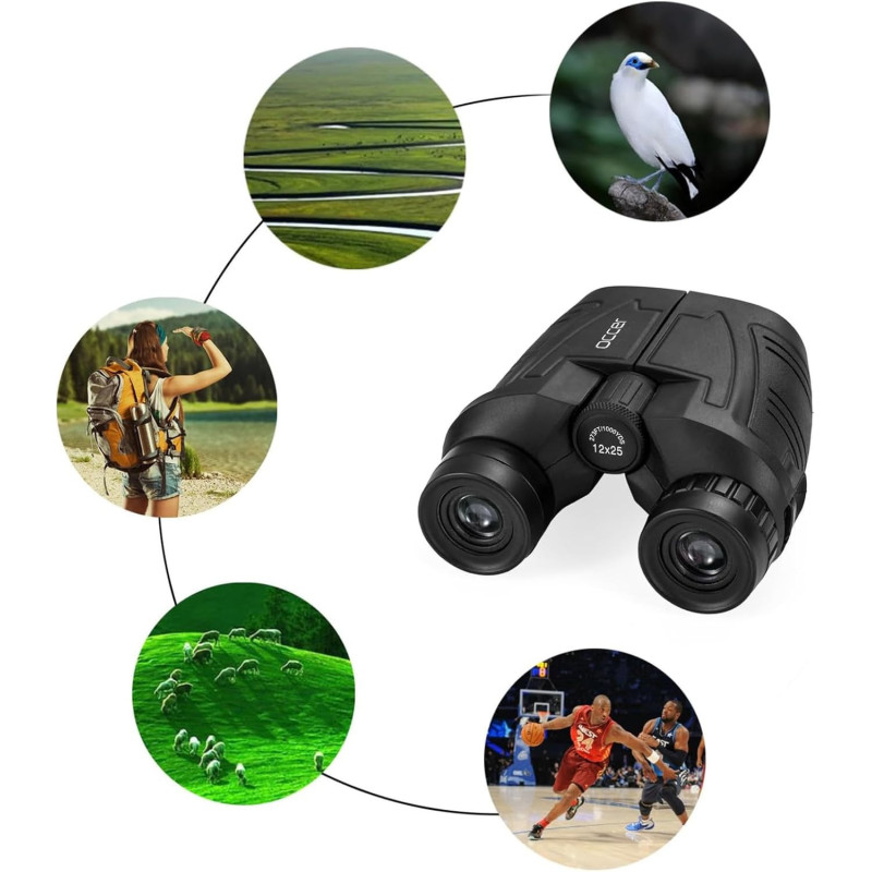 Jumelles Occer 12x25 Étanches, Haute Puissance, Vision Faible Lumière
