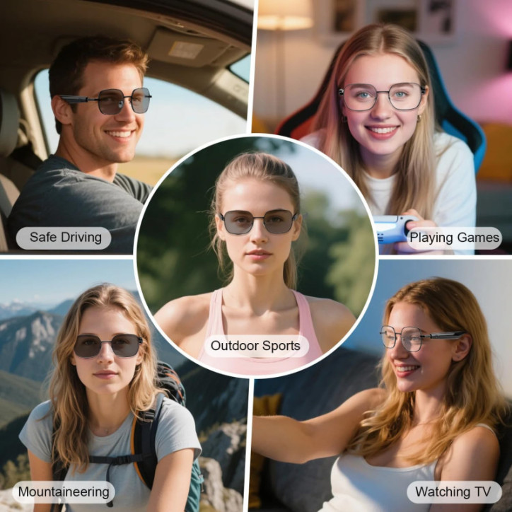 Lunettes Intelligentes Unisexes, Bluetooth, Anti-Lumière Bleue, Photochromiques et Polarisées avec Audio Lunettes Intelligentes Unisexes, Bluetooth, Anti-Lumière Bleue, Photochromiques et Polarisées avec Audio