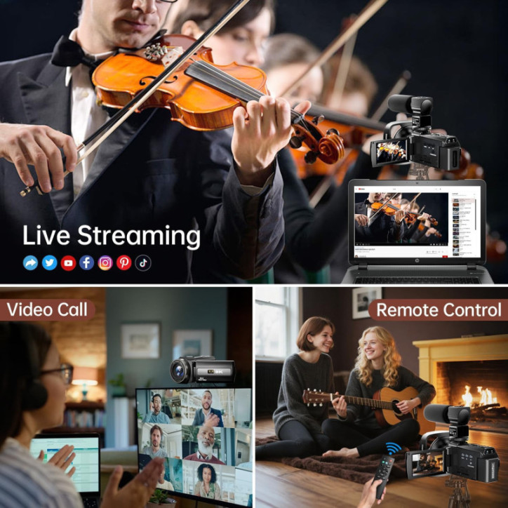 Caméra Vidéo 8K 88MP UHD WiFi Vlogging 18X Zoom, Vision Nocturne IR, Écran Tactile 3 + Accessoires Caméra Vidéo 8K 88MP UHD WiFi Vlogging 18X Zoom, Vision Nocturne IR, Écran Tactile 3 + Accessoires