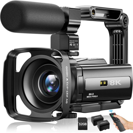Caméra Vidéo 8K 88MP UHD WiFi Vlogging 18X Zoom, Vision Nocturne IR, Écran Tactile 3 + Accessoires