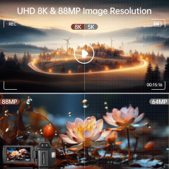 Caméra 8K UHD 88MP WiFi Vlogging 18X Zoom Vision Nuit