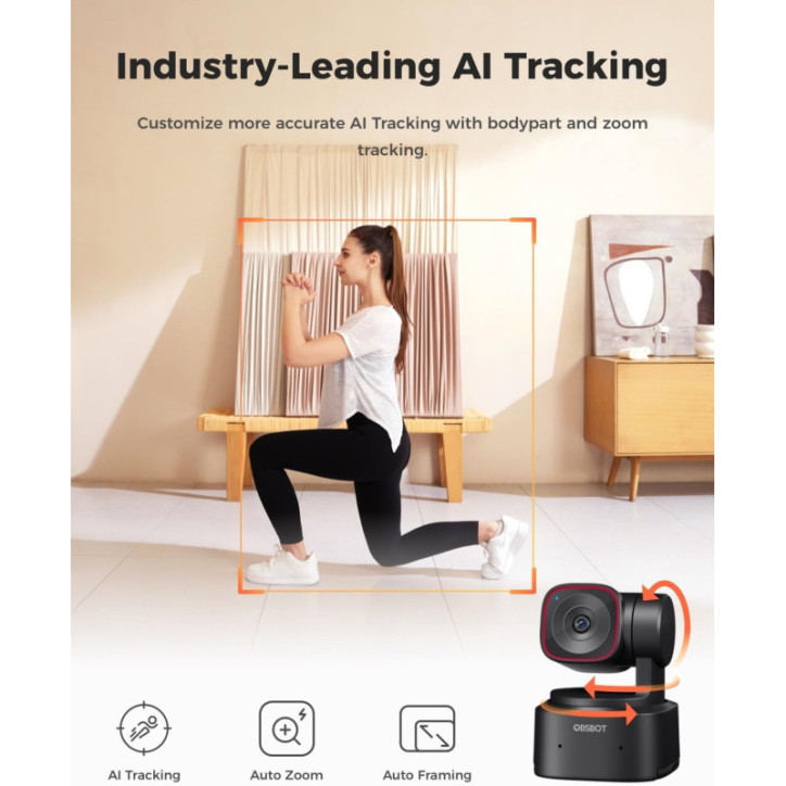 OBSBOT Tiny 2 Lite 4K AI Tracking PTZ Webcam with Gesture Control, 60 FPS, HDR, Mic for PC & Laptop