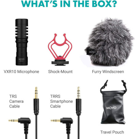 Movo VXR10 Universal Shotgun Microphone for DSLR, iPhone & Android with Shock Mount & Deadcat Windscreen