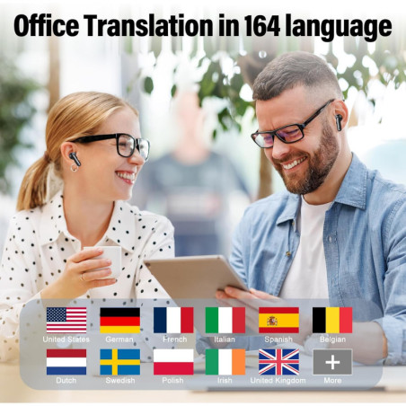 Écouteurs Traduction AI Temps Réel, 164 Langues, 6 Modes, Appels Audio/Video, 42H Autonomie
