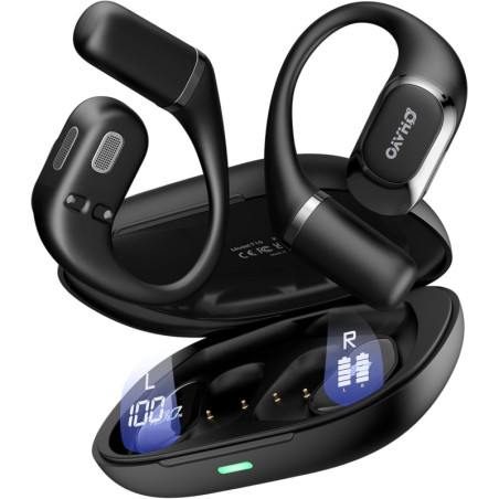 Casque Bluetooth 5.4 Open Ear avec Oreillette Ergonomique, Écran Digital, 40H, IPX6 - Noir