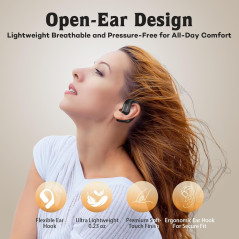 Bluetooth Open Ear Headphones with Earhook, 40H Playtime & IPX6 Waterproof