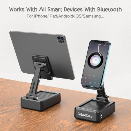 Support téléphone pliable TechGlow avec enceinte Bluetooth et power bank - Cadeaux high-tech pour tous