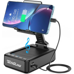 Support téléphone pliable TechGlow avec enceinte Bluetooth et power bank - Cadeaux high-tech pour tous