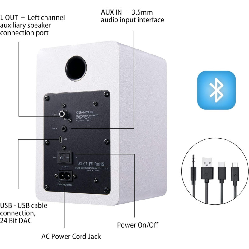 Sanyun SW208 Enceintes Bluetooth Actives 3 60W Blanc
