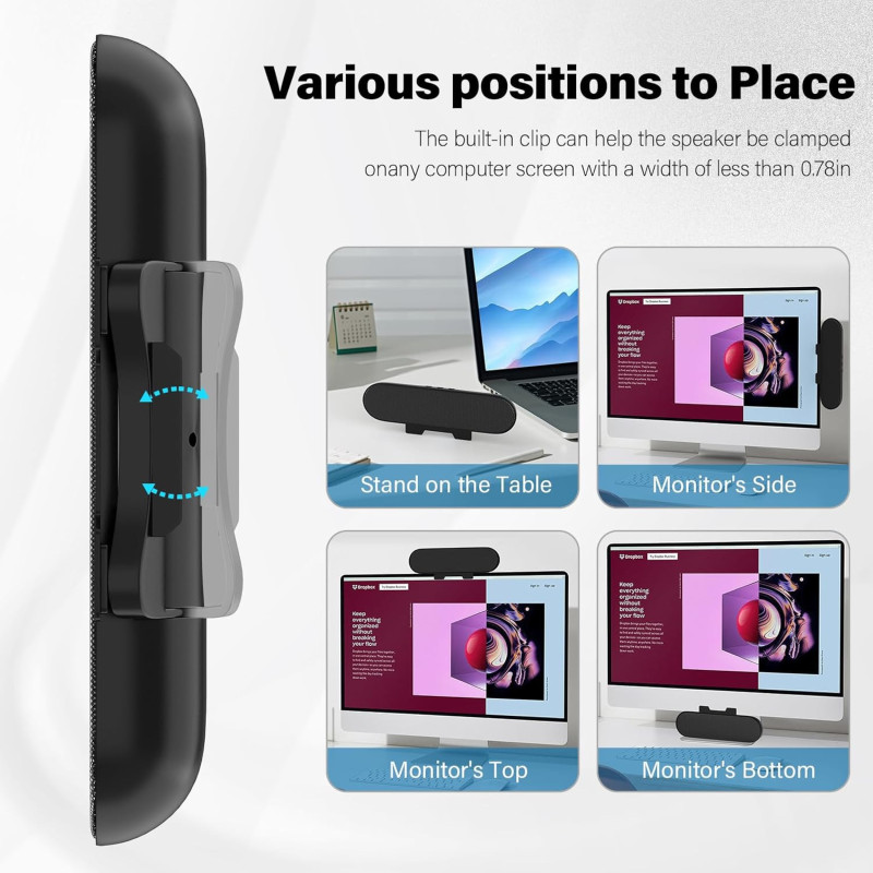 Loud Desktop Computer Speakers with Volume Control & USB-C Adapter - Black