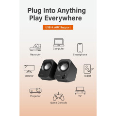 14W Stereo USB PC Speakers with 30° Tilt & Volume Control – Compact Black