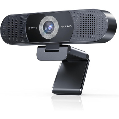 EMEET C980 PRO Webcam 4K 3-en-1 avec Micro, Haut-parleurs, Angle 60°-98°, 4 Micros antibruit, Couverture magnétique