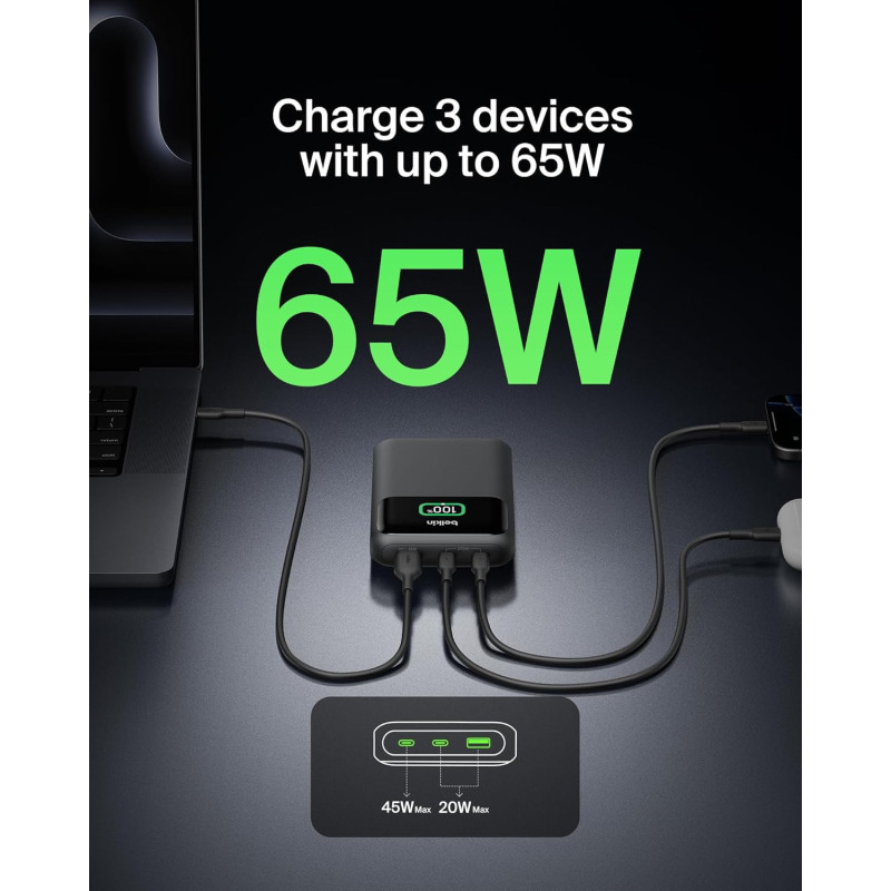 Belkin 20000mAh Portable Charger 65W USB-C & USB-A Fast Power Bank