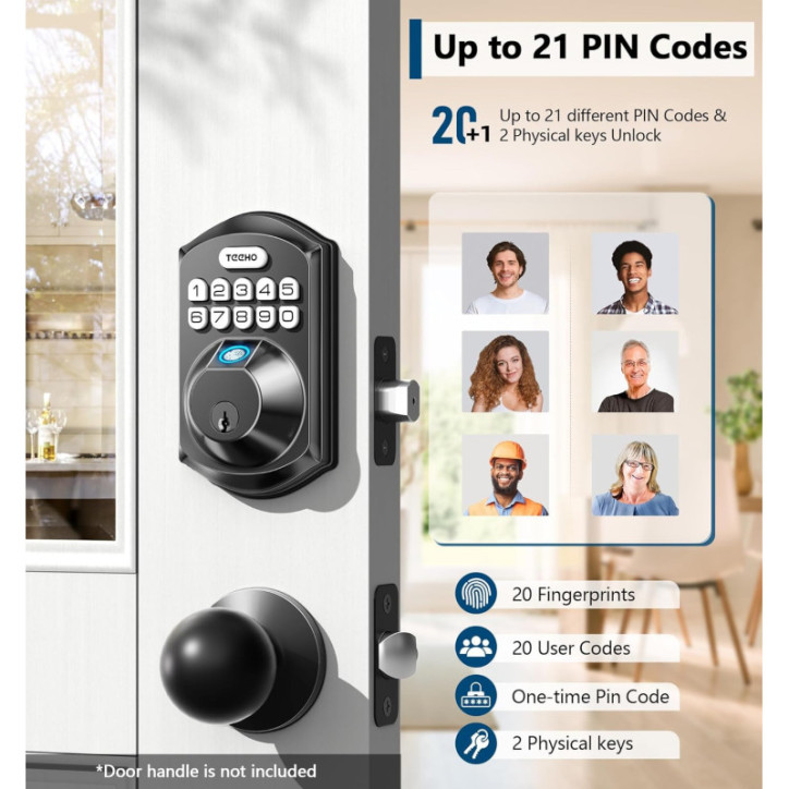 TEEHO TE002 Fingerprint Keyless Door Lock with Electronic Keypad, Auto Lock, Matte Black, Easy Install TEEHO TE002 Fingerprint Keyless Door Lock with Electronic Keypad, Auto Lock, Matte Black, Easy Install