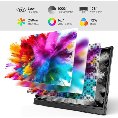 Moniteur Portable Yxk 15,6 1080P USB-C HDMI Ultra-Mince IPS avec Pied, Compatible PC, Mac, PS, Xbox, Switch