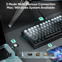 Clavier mécanique sans fil RedThunder K95, écran TFT, connexion triple mode, touches PBT, RGB, switches linéaires pré-lubrifiés