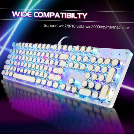 Clavier Mécanique Rétro RGB 104 Touches Blue Switch Blanc