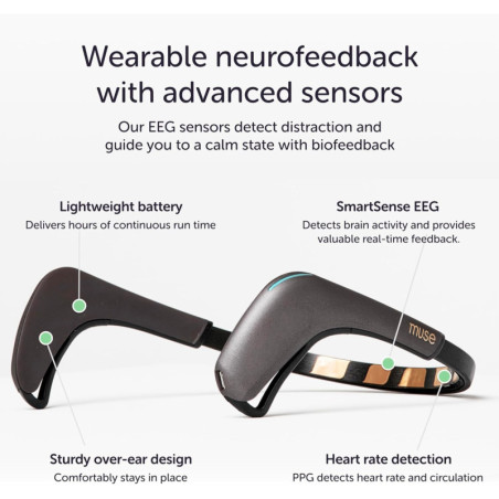 MUSE 2 Casque EEG Capteur Cerveau pour Méditation avec Biofeedback Multi-capteurs et Son Adaptatif