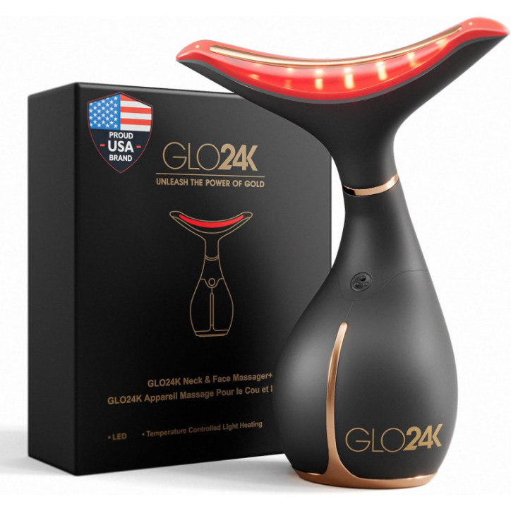 GLO24K Appareil Beauté Visage & Cou 3-en-1 avec LED Rouge & Vibration pour Revitalisation et Fermeté GLO24K Appareil Beauté Visage & Cou 3-en-1 avec LED Rouge & Vibration pour Revitalisation et Fermeté