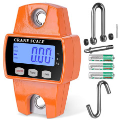 RoMech 660lb Digital Hanging Scale - Handheld Mini Crane Scale with Hooks, Cast Aluminum Case (Orange)
