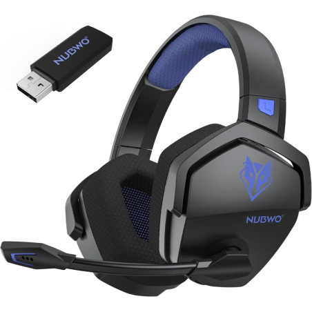 Casque Gaming Sans Fil NUBWO Bluetooth, 100h Batterie, Micro, Compatible PS5/PS4/PC - Bleu
