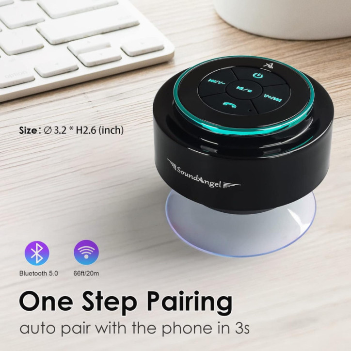 XLeader Pro Shower Speaker, IPX7 Waterproof Bluetooth with Suction Cup & Mic, 12H Playtime - SoundAngel Mate