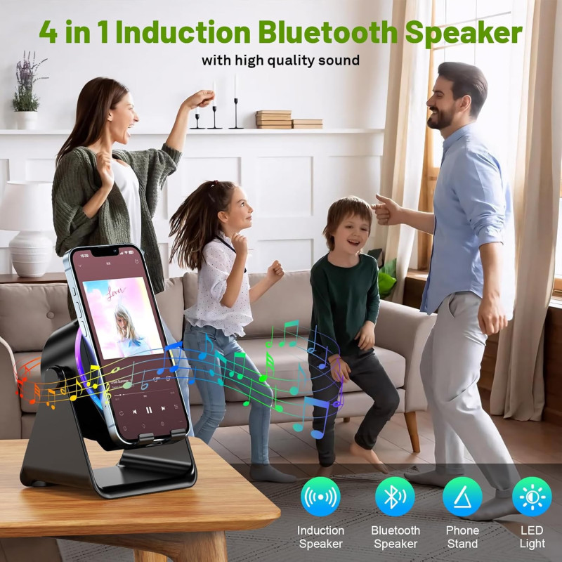 Enceinte Sans Fil Induction avec Support Téléphone Bluetooth RGB