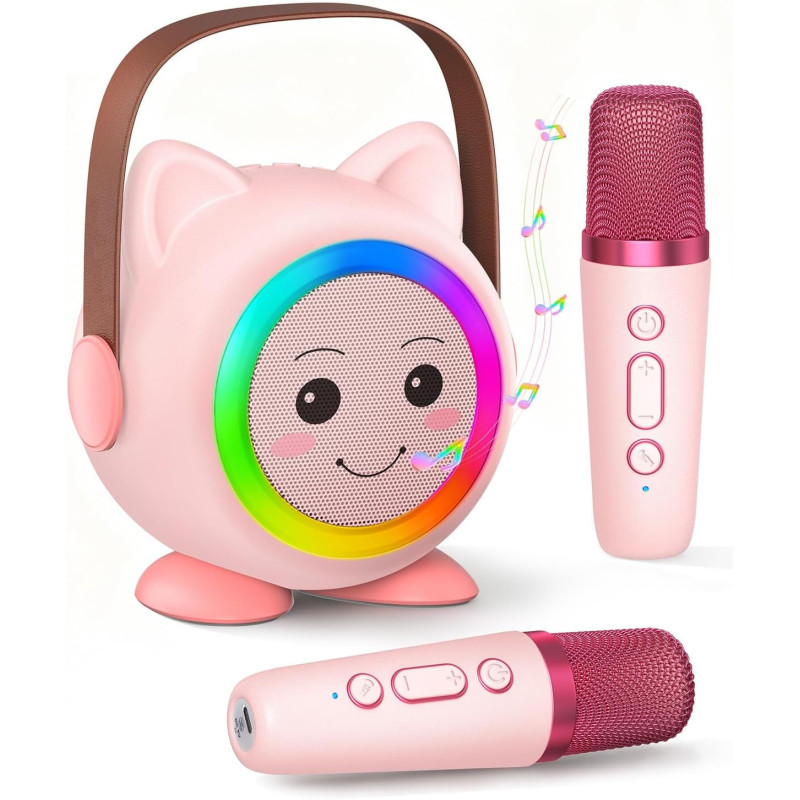 Mini Karaoke Machine Toy with 2 Wireless Mics for Kids - Pink Gift