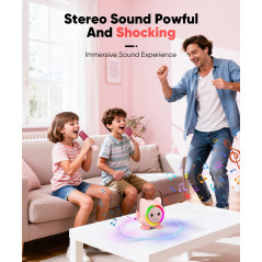 Mini Karaoké Enfant Portable avec 2 Micros Sans Fil Rose