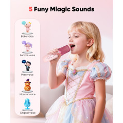 Mini Karaoke Machine Toy with 2 Wireless Mics for Kids - Pink Gift