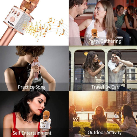 Microphone Karaoké Bluetooth BONAOK 3-en-1 Portable Rose Gold pour Fête et Smartphone PC