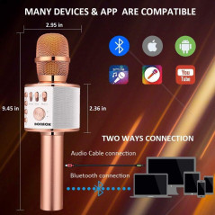 Micro Karaoké Bluetooth BONAOK 3-en-1 Rose Gold Portable