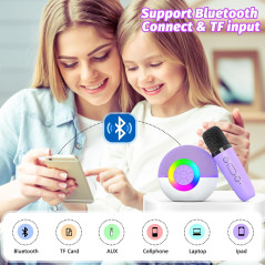 goopow Mini Enceinte Karaoké Bluetooth Portable avec Microphone LED, Cadeau Idéal Enfants 3+ Ans (Violet)