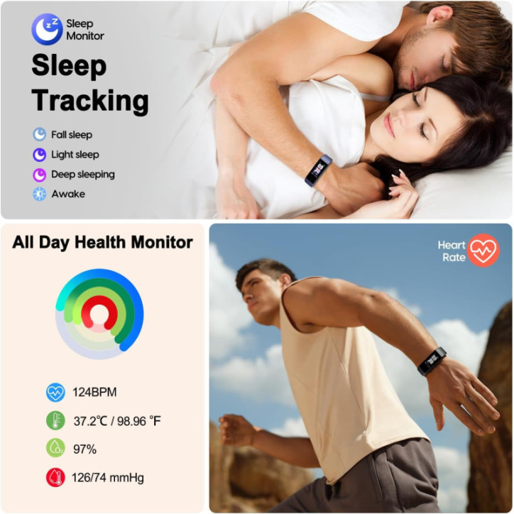 Montre Tracker Fitness Slim IP68 avec Podomètre, Moniteur Cardiaque, Sommeil & Calories pour Tous