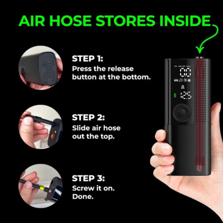 Compresseur d'air portable Airmoto avec manomètre numérique, LED, arrêt automatique - Pompe sans fil pour voiture, moto, vélo, b