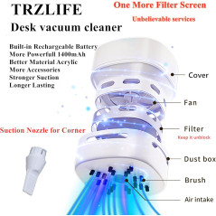 TRZLIFE Rechargeable Mini Desk Vacuum Cleaner with Bonus Accessories