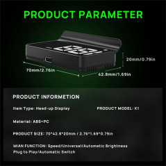 K1-White Car Head-Up Display GPS Speedometer with Auto Brightness, Large Font, USB Plug & Play