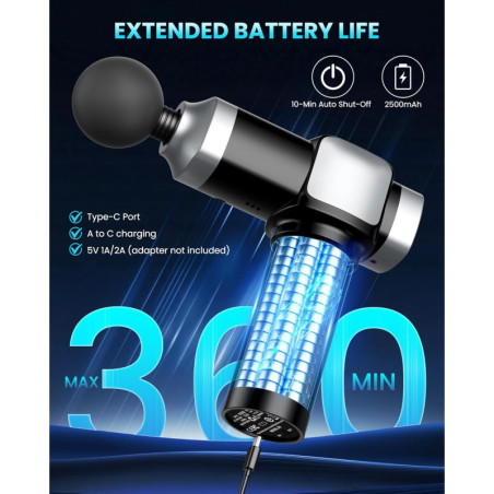 Deep Tissue Massage Gun - Portable Percussion Muscle Massager with 30 Speeds & 6 Attachments for Pain Relief