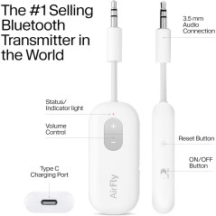 Twelve South AirFly SE Bluetooth Audio Transmitter Adapter for AirPods & Headphones, 20+ Hr Battery