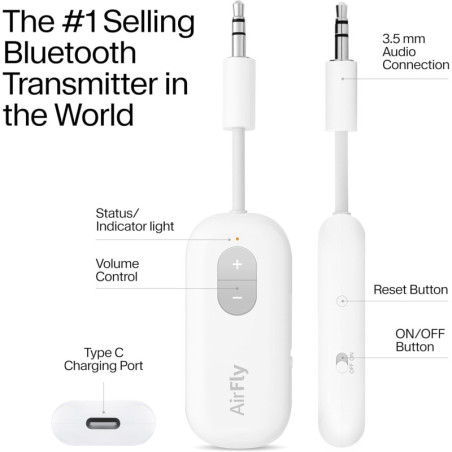 Twelve South AirFly SE : Émetteur Bluetooth sans fil pour AirPods/Casque, Batterie 20+h, Jack 3,5mm