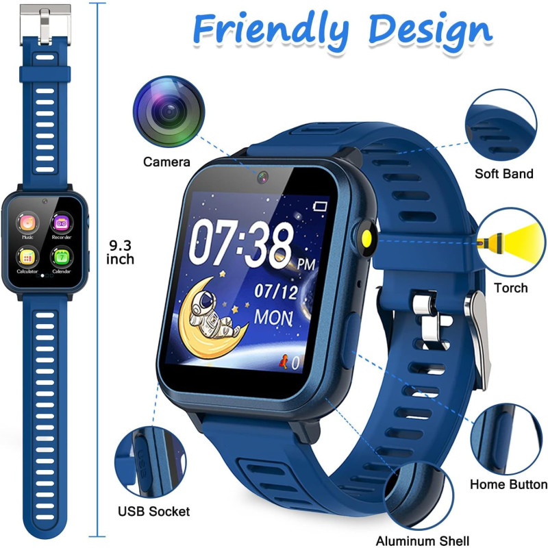 Montre Enfants Intelligente 39 Jeux Caméra Musique Cadeau 5-12 ans