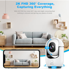 2K WiFi Pan/Tilt Indoor Security Camera with AI Motion & 2-Way Audio