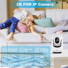 2K WiFi Pan/Tilt Indoor Security Camera with AI Motion & 2-Way Audio